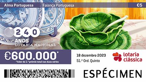 Fração Lotaria Clássica 51.ª - Alma Portuguesa: Faiança Portuguesa
