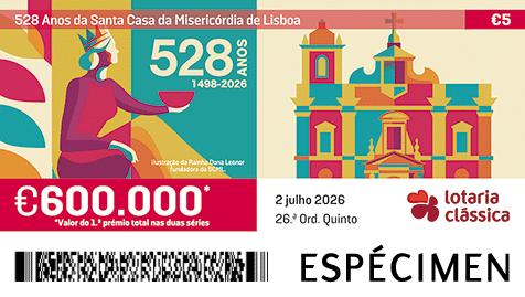 Fração Lotaria Clássica 26.ª - 528 Anos da Santa Casa da Misericórdia de Lisboa 
