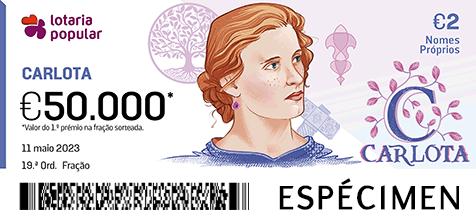 Fração Lotaria Popular 19.ª - Nomes Próprios: Carlota