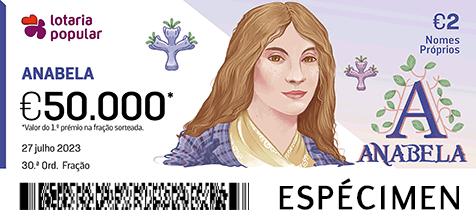 Fração Lotaria Popular 30.ª - Nomes Próprios: Anabela