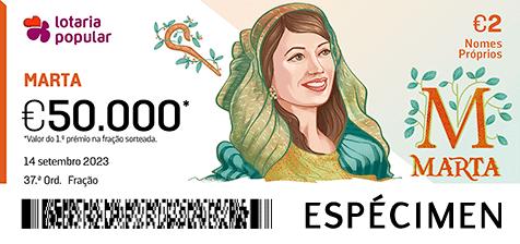 Fração Lotaria Popular 37.ª - Nomes Próprios: Marta