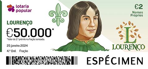 Fração Lotaria Popular 04.ª - Nomes Próprios: Lourenço