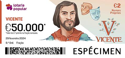 Fração Lotaria Popular 09.ª - Nomes Próprios: Vicente