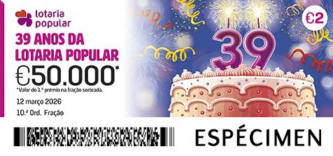 Fração Lotaria Popular 10.ª - 39 Anos da Lotaria Popular